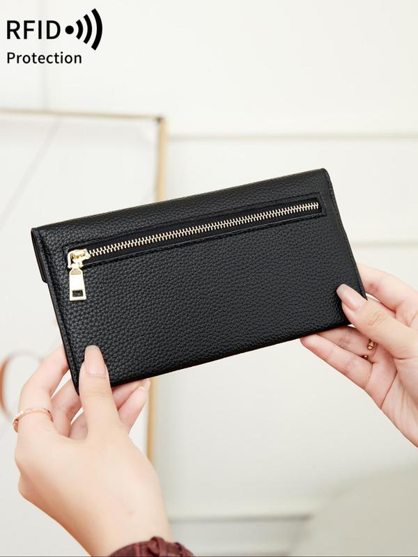 2024 New Style Solid Color Long Wallet, Fashionable Pu Leather Zipper Wallet for Women & Men, Casual Trendy Versatile High-quality Wallet for Daily Travel Work Commute