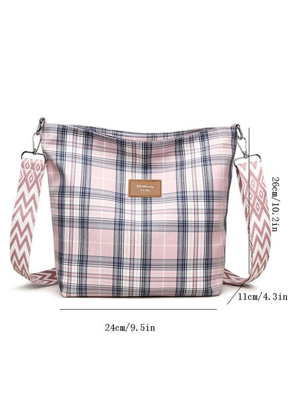 Women's Fashionable Plaid Pattern Crossbody Bag, Casual Versatile Letter Label Decorated Shoulder Bag for Daily Commute & Travel, Trendy All-match Commuter Bag