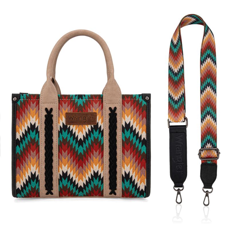 Wrangler Aztec Tote Bag for Women Southewestern Wave Print Canvas Top-Handle Handbag