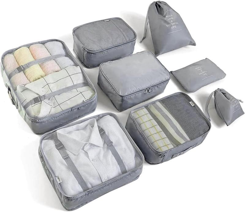 8 Set Packing Cubes for Suitcases Travel Luggage Packing Organizers,Travel  Luggage Organizer for Travel Accessories Shoe Bag Tioletry Bag Laundry BagGrey