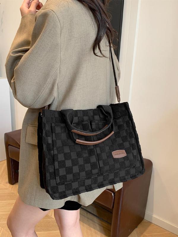 Women's Fashionable Checkerboard Pattern Tote Bag, Casual Large Capacity Shoulder Bag for Daily Used, Trendy Versatile High-quality Daily Commuting Bag