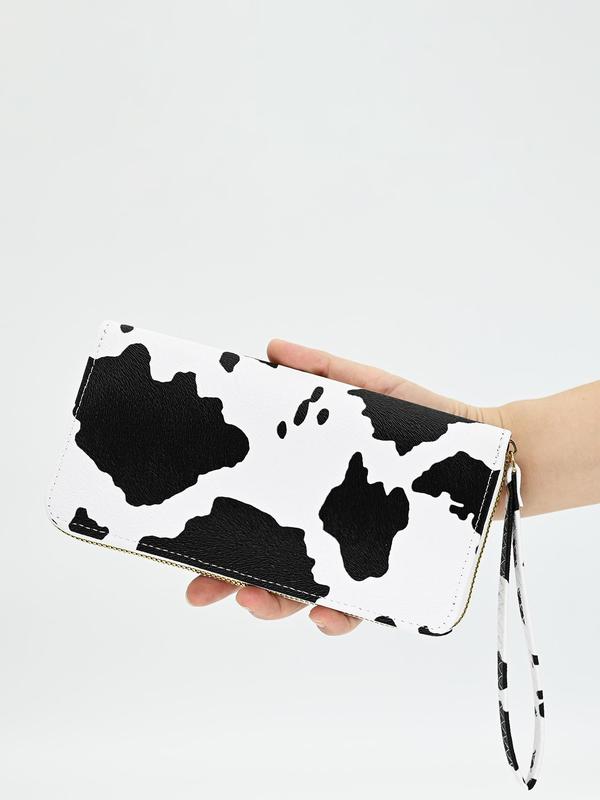 Women's  Cute Cow Print Zipper Wallet, Casual Long Wallet for Work & Daily Used, New Trendy Phone Wallet As Gift for Girls