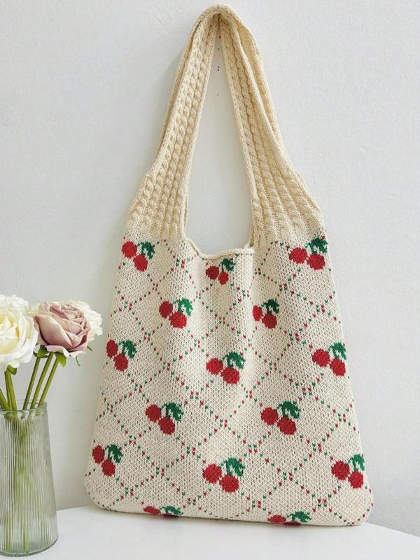 Women's 2024 Summer Bowknot Pattern Crochet Shoulder Bag for Gift, Fashionable Tote Bag for Daily Everyday Beach Vacation Used, Casual Trendy Versatile High-quality Daily Commuting Bag, Fall Outfits, Fall Freshness Fall