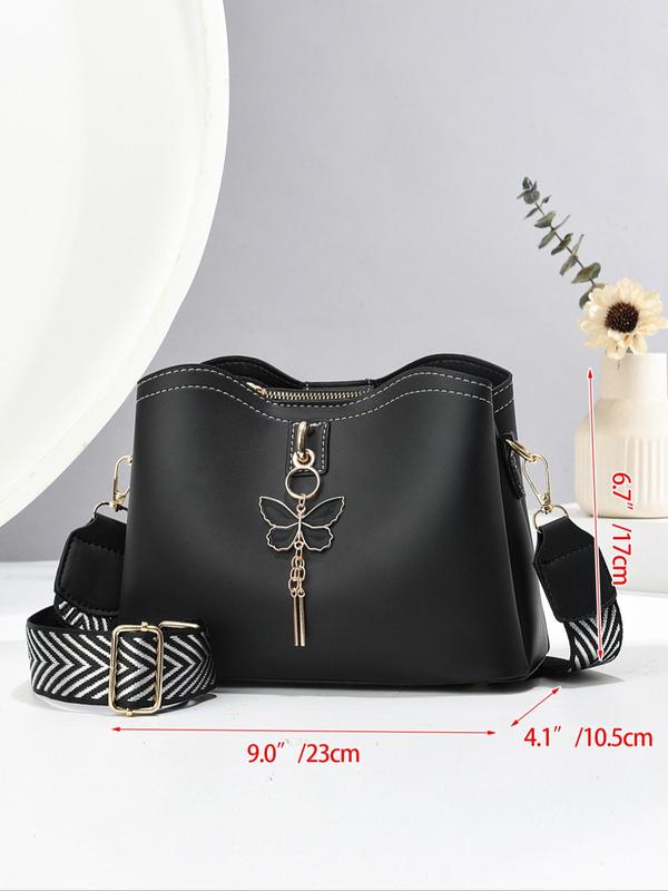 Women's Fashionable Crossbody Work Bag with Butterfly Charm, Casual Versatile Pu Leather Shoulder Bag for Daily Used, Trendy All-match Commuter Bag