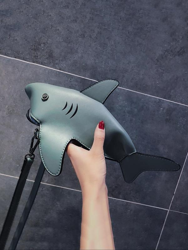 Women's Cute Shark Design Crossbody Bag for Women, Designer Bags 2024, Fashionable Pu Leather Novelty Crossbody Bag for Daily Use, Phone Small Wallet for Cloth Decoration