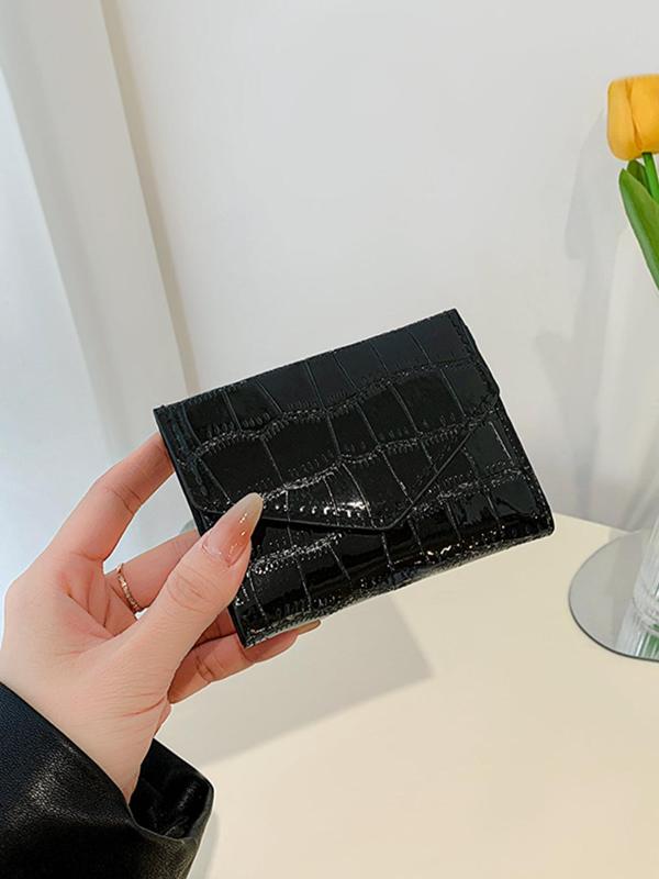 Solid Color Fashion Crocodile Embossed Bifold Wallet As Gift for Girlfriend, Casual Trendy Multiple Slots Card Holder for Daily Use