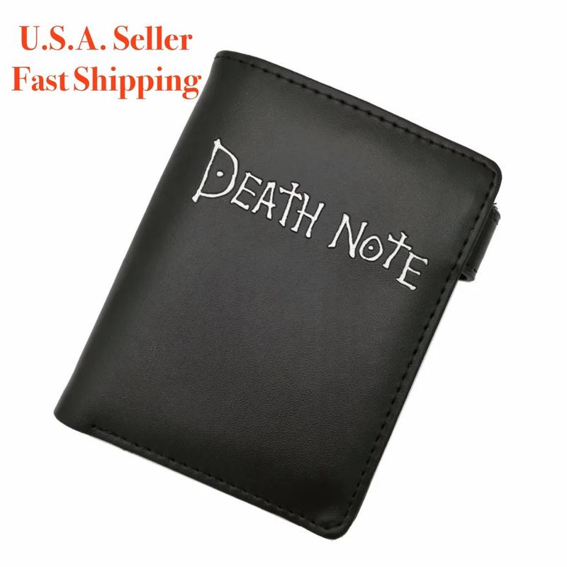 Anime Wallet - Death God Journal PU Leather Button Photo Wallet Japanese Manga Short Bifold Cash Credit Card Book Journal Design Wallet Shinigami Ryuk Light