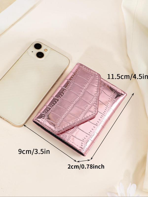 Solid Color Fashion Crocodile Embossed Bifold Wallet As Gift for Girlfriend, Casual Trendy Multiple Slots Card Holder for Daily Use