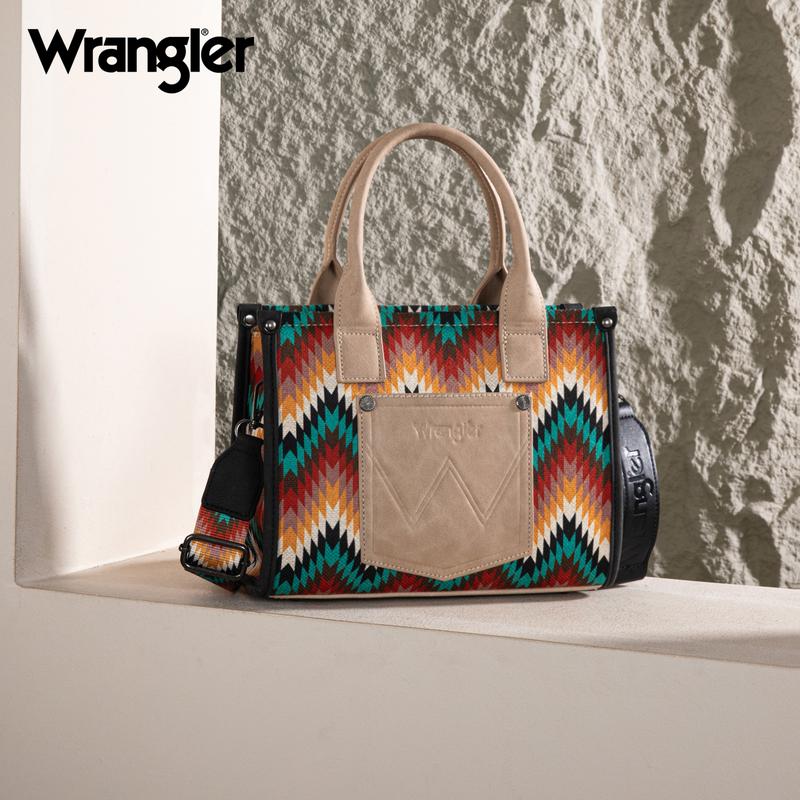 Wrangler Aztec Tote Bag for Women Southewestern Wave Print Canvas Top-Handle Handbag