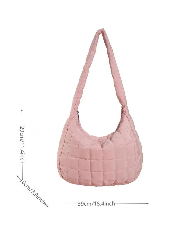 Women's Solid Color Quilted Shoulder Bag, Fashionable Large Capacity Crossbody Bag for Daily Used, Plaid Pattern Shoulder Bag