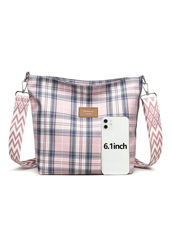 Women's Fashionable Plaid Pattern Crossbody Bag, Casual Versatile Letter Label Decorated Shoulder Bag for Daily Commute & Travel, Trendy All-match Commuter Bag