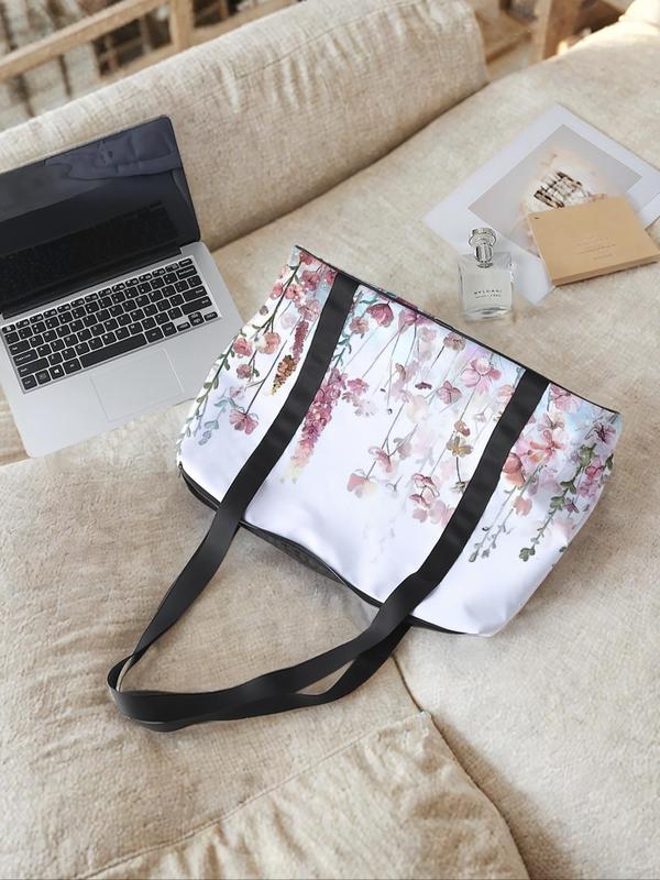 Floral Pattern Tote Bag, Large Capacity Travel Bag, Portable Overnight Bag, Fashion Travel Bag, Yoga Training Bag