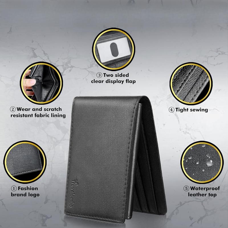 Wallet for Men,  Classic Mens Wallet Minimalist Slim Bifold Wallet, RFID Blocking Wallet with 10 Credit Card, 2 ID Window and 2  Slots, Leather Compact Wallet, Front Pocket Card Holder