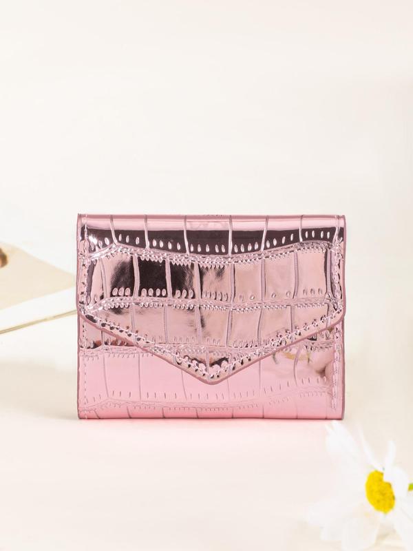 Solid Color Fashion Crocodile Embossed Bifold Wallet As Gift for Girlfriend, Casual Trendy Multiple Slots Card Holder for Daily Use