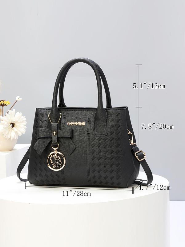 Women's Elegant Plain Quilted Handbag, Trendy Large Capacity Tote Bag with Bowknot Charm, Fashionable Crossbody Bag for Daily Use