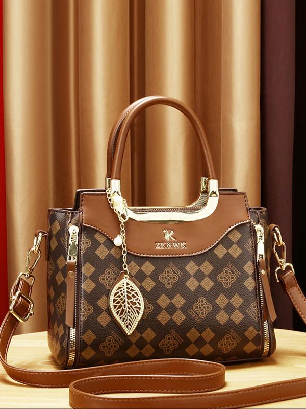 Women's Fashionable Letter Pattern Handbag, Casual Pu Leather Zipper Shoulder Bag with Charm for Daily Used, Trendy Versatile High-quality Daily Commuting Bag