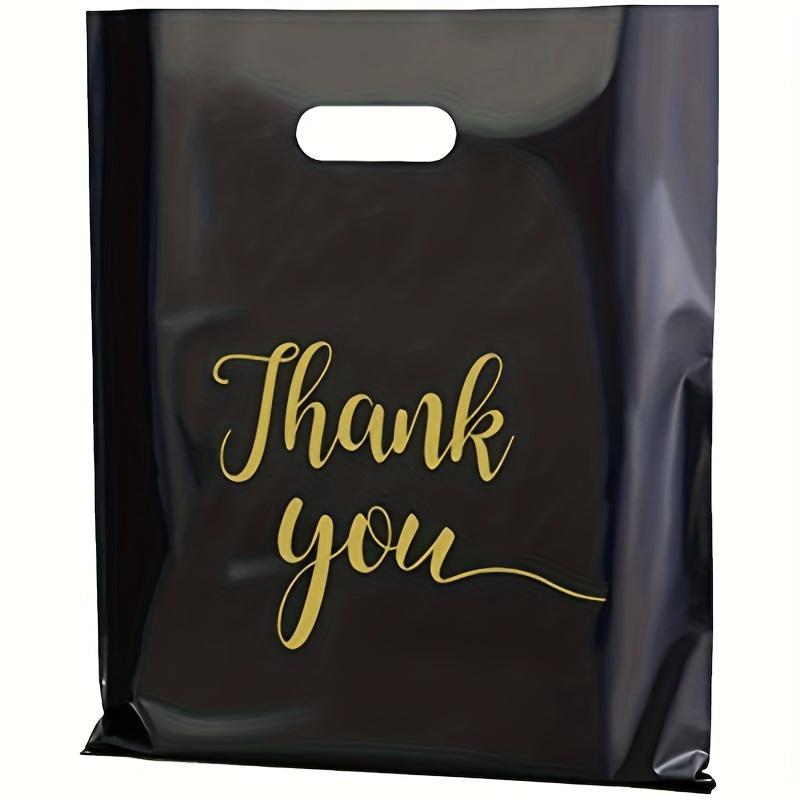 Thank You Plastic Bag, 100pcs Reusable Plastic Shopping Bag with Handle, Multifunctional Gift Bag for Party, Store, Boutique