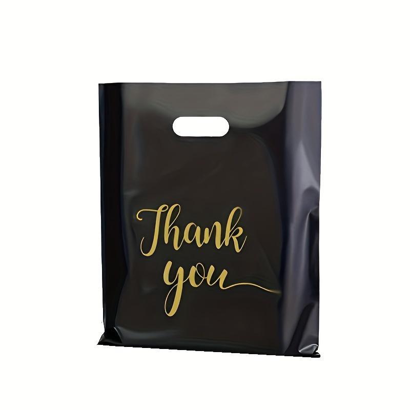 Thank You Plastic Bag, 100pcs Reusable Plastic Shopping Bag with Handle, Multifunctional Gift Bag for Party, Store, Boutique