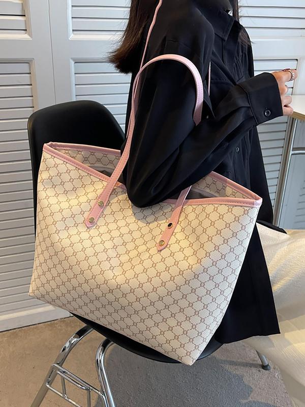 Fashionable Large Capacity Shoulder Bag, Vintage Geometry Design Tote Bag for Women, Casual Trendy Versatile High-quality Daily Commuting Bag