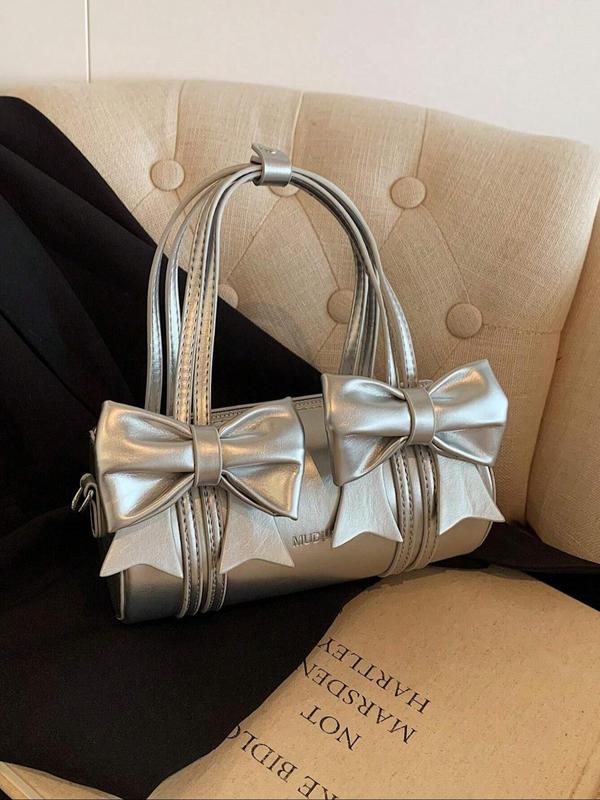 Women's Bowknot Decorated Handbag, Fashionable PU Leather Boston Bag for Daily Used, Casual Trendy Versatile High-quality Daily Commuting Bag