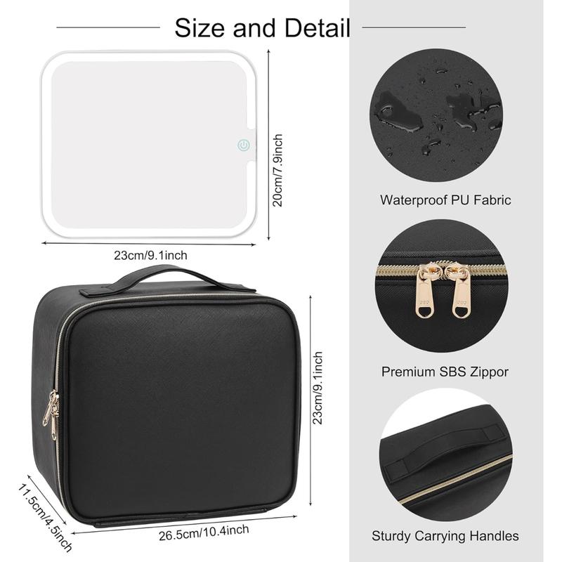 [Fast Delivery] Makeup Bag with LED Mirror, Makeup Case with Lighted Mirror Professional Makeup Artist Organizer Travel Bag with Adjustable Dividers,3 Light Brightness, Black