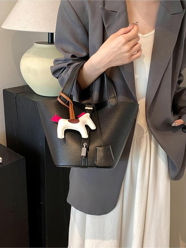 Women's Fashionable Solid Color Removable Inner Bag Design Handbag, Casual Large Capacity Shoulder Bag with Cute Charm Decoration, Trendy Versatile High-quality Daily Commuting Bag