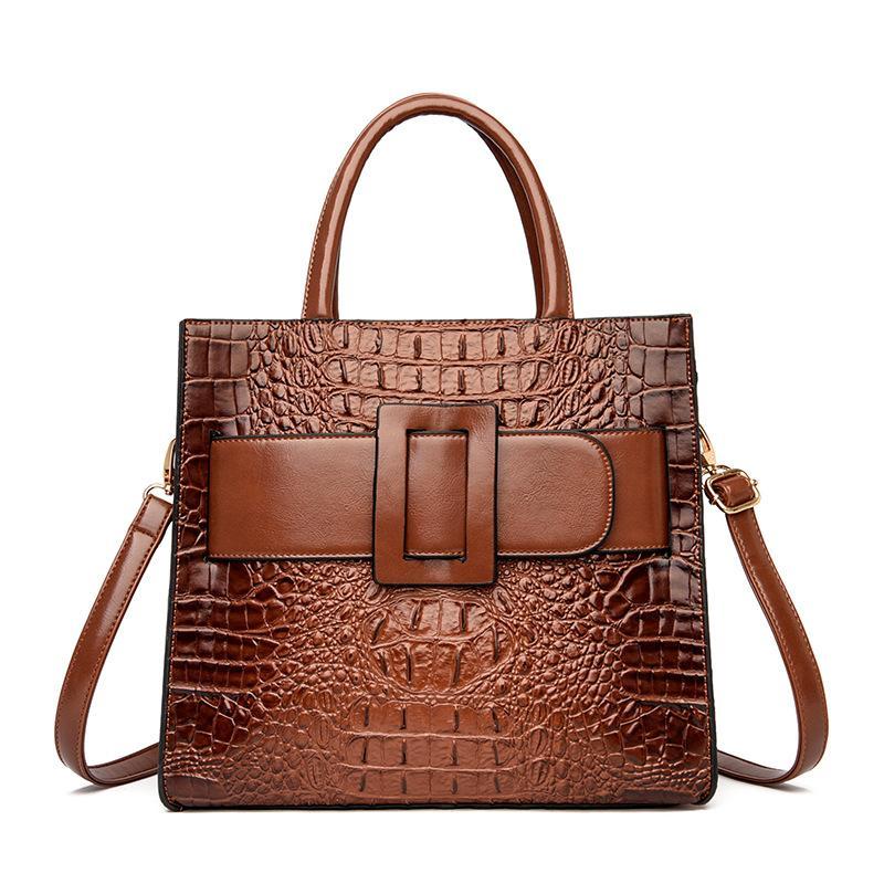 D14-Huge Buckle Crocodie Square High Capacity Tote Bag Fashion Women Bag