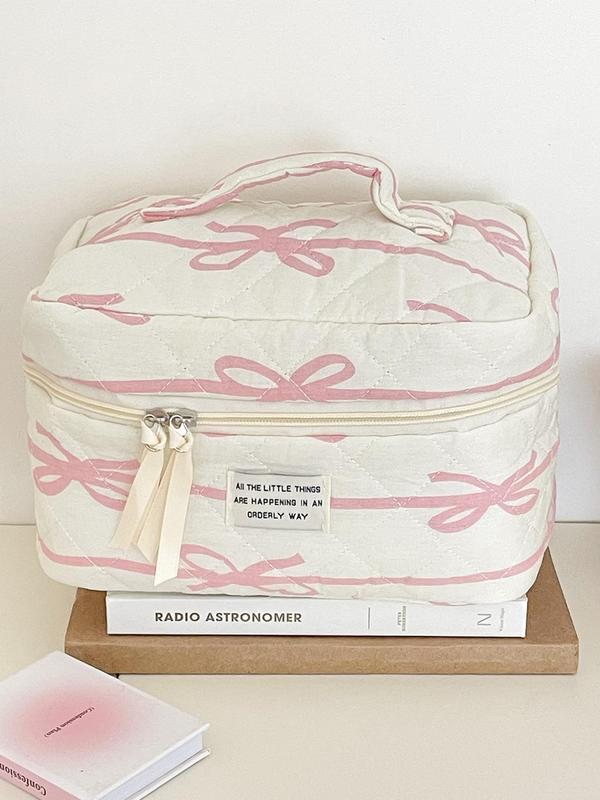 Pink Striped Pattern Makeup Bag Set, Large Capacity Cosmetic Storage Bag, Zipper Makeup Organizer Pouch, Versatile Storage Bag for Travel & Daily Use