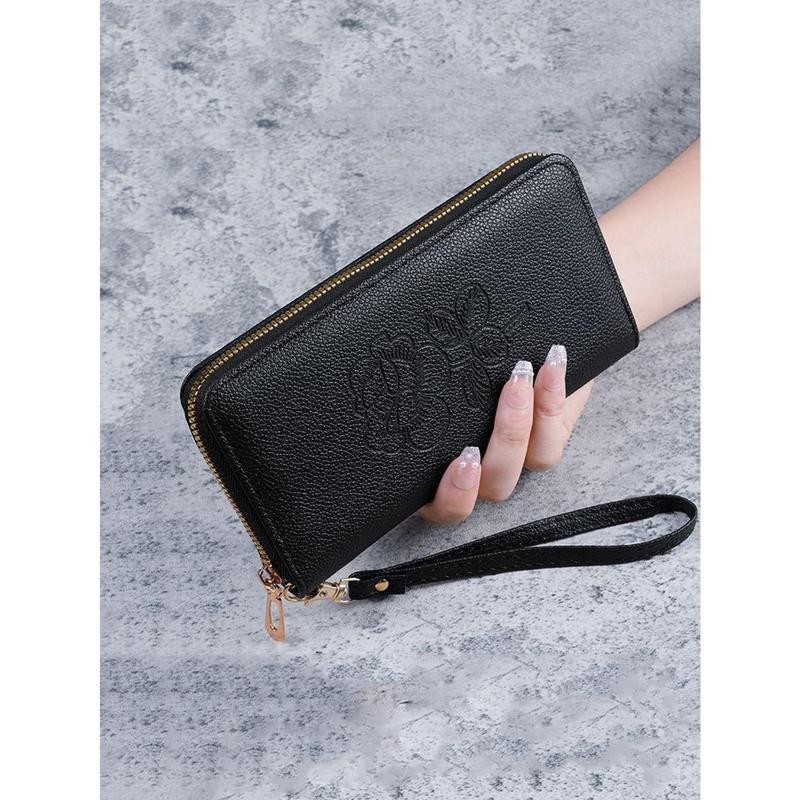 Women's Floral Print Lychee Pattern Long Wallet With Zipper Multi-Functional PU Leather Purse Large Capacity Phone Holder With Multiple Card Slots And Compartments Gift Gift BLACK FRIDAY Present Wristlet Wallet