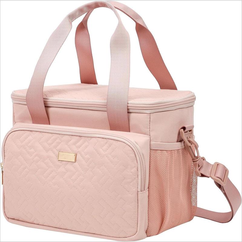 Lunch Box Women with Shoulder Strap, Insulated & Reusable Cooler Bag, Leak-proof Thermal Compartment, Drinks Holder, for Office Work Picnic Travel Gym, Pink