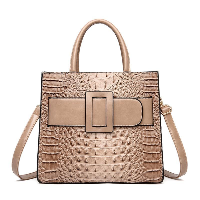 D14-Huge Buckle Crocodie Square High Capacity Tote Bag Fashion Women Bag