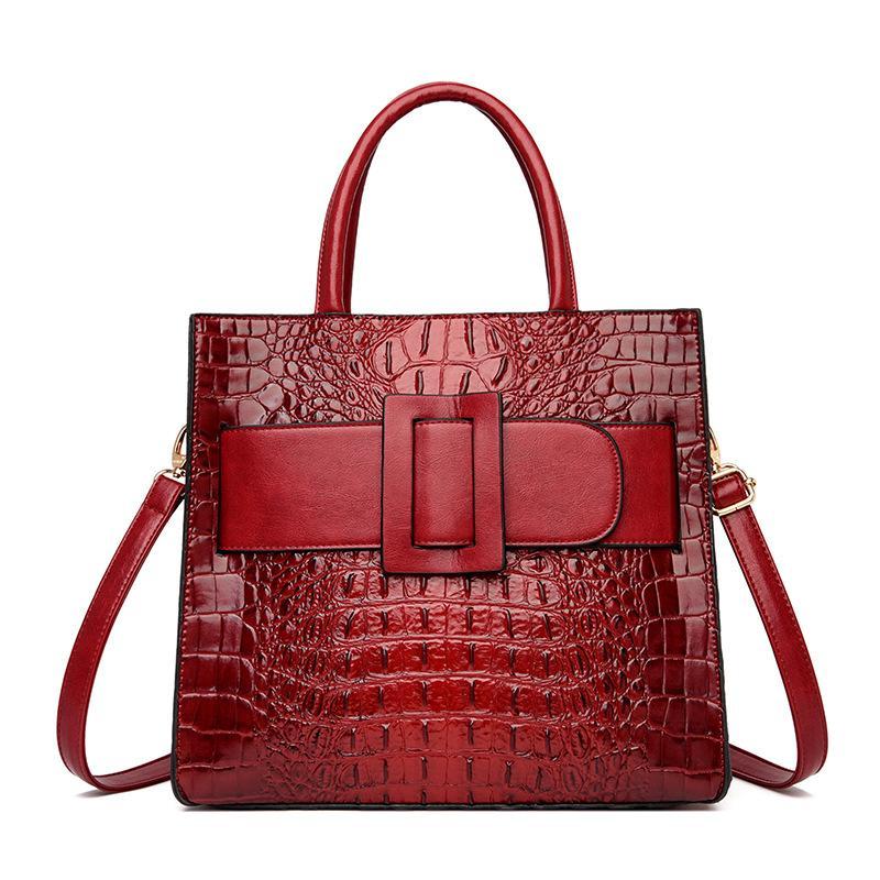 D14-Huge Buckle Crocodie Square High Capacity Tote Bag Fashion Women Bag