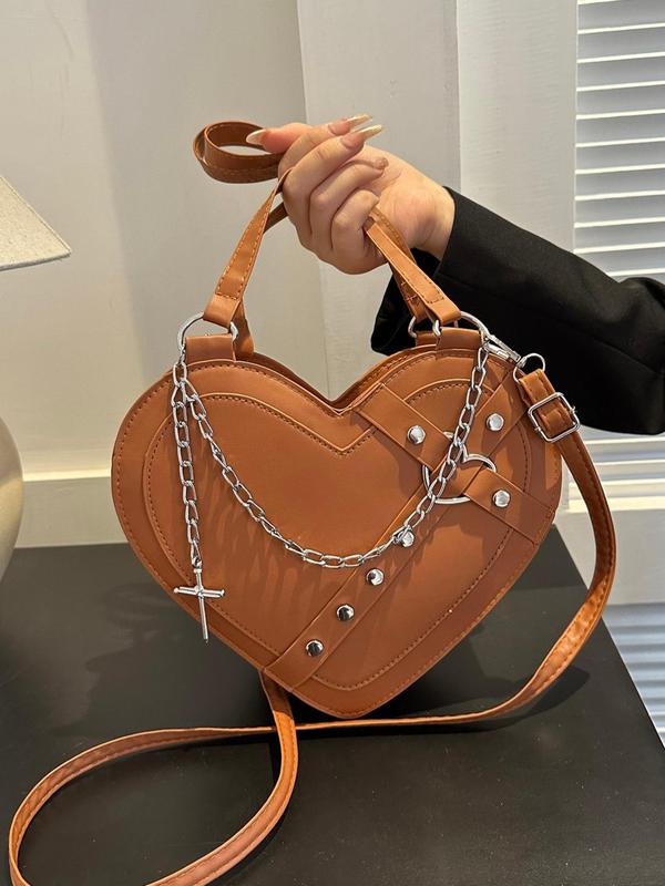 Women's Fashionable Studded Decor Crossbody Bag, Novelty Heart Shaped Shoulder Bags for Women, Luxury Bags Crossbody, Trendy Matching Handbag for Party Summer 2024, Everyday Bag