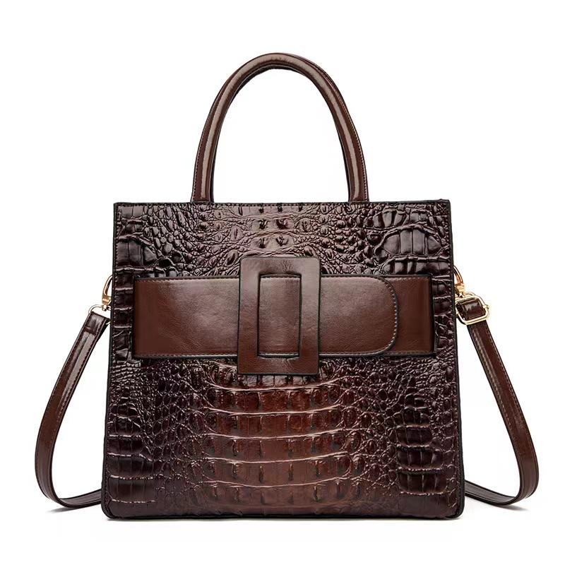 D14-Huge Buckle Crocodie Square High Capacity Tote Bag Fashion Women Bag