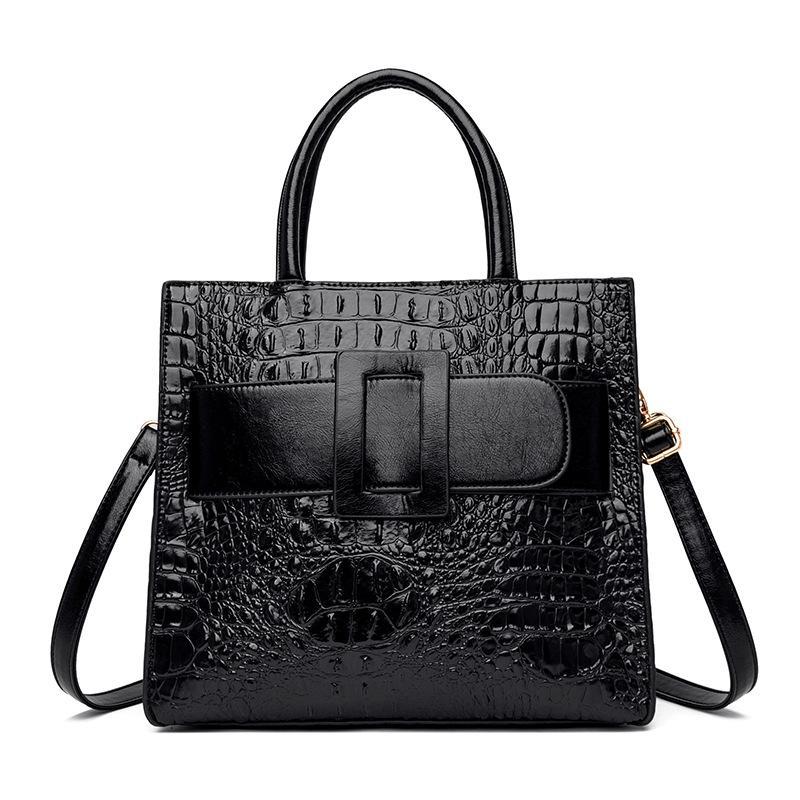 D14-Huge Buckle Crocodie Square High Capacity Tote Bag Fashion Women Bag