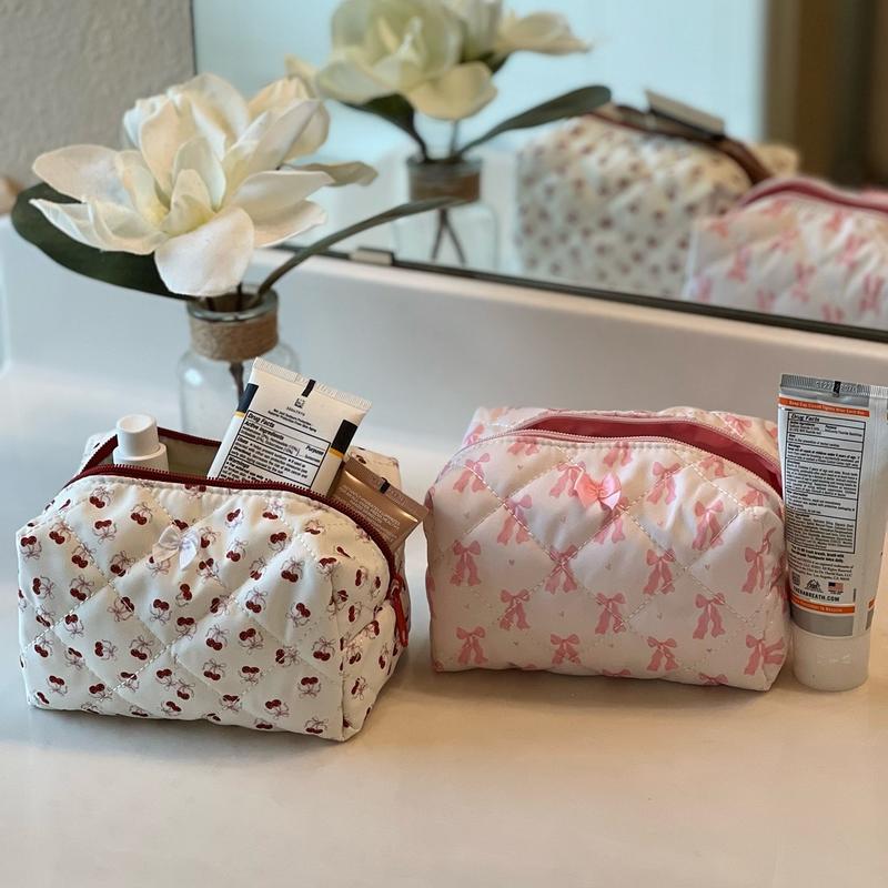 Portable Makeup Bag, 8-Inch Travel Cosmetic Bag for Women Girls, Floral Zipper Make Up Pouch, Toiletry Organizer Cloth Bag