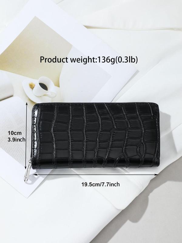 Women's Fashion Solid Color Long Wallet,  Crocodile Pattern Zipper Wallet for Women & Girls, Casual Trendy Versatile High-quality Daily Commuting Bag