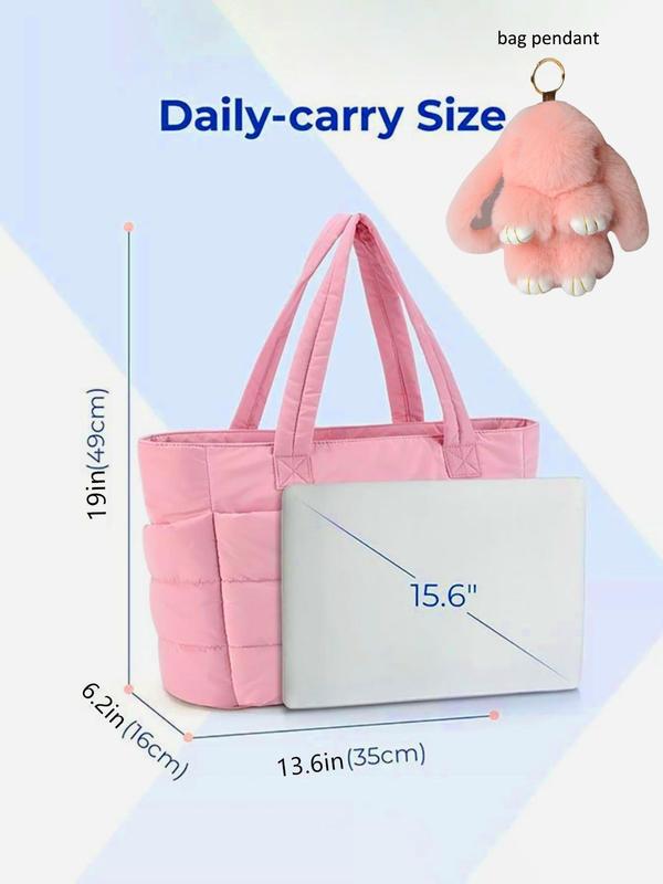 Women's Solid Color Quilted Puffer Tote Bag, Large Capacity Shoulder Bag for Travel Work, Casual Trendy Versatile High-quality Daily Commuting Bag