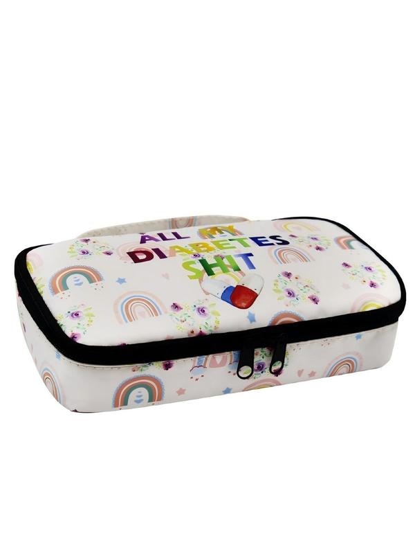 Rainbow & Letter Pattern Travel Bag, Portable Insulin Insulated Storage Bag, Diabetic Patients Insulin Storage Box