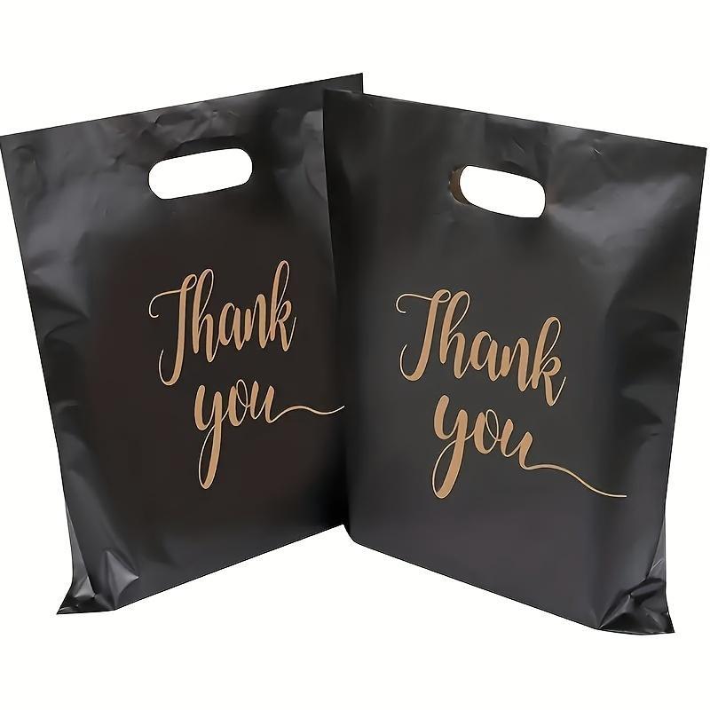 Thank You Plastic Bag, 100pcs Reusable Plastic Shopping Bag with Handle, Multifunctional Gift Bag for Party, Store, Boutique