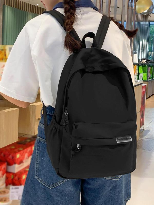 Casual Plain Zipper Backpack, Simple Large Capacity Travel Backpack, Versatile School Bag for Men & Women