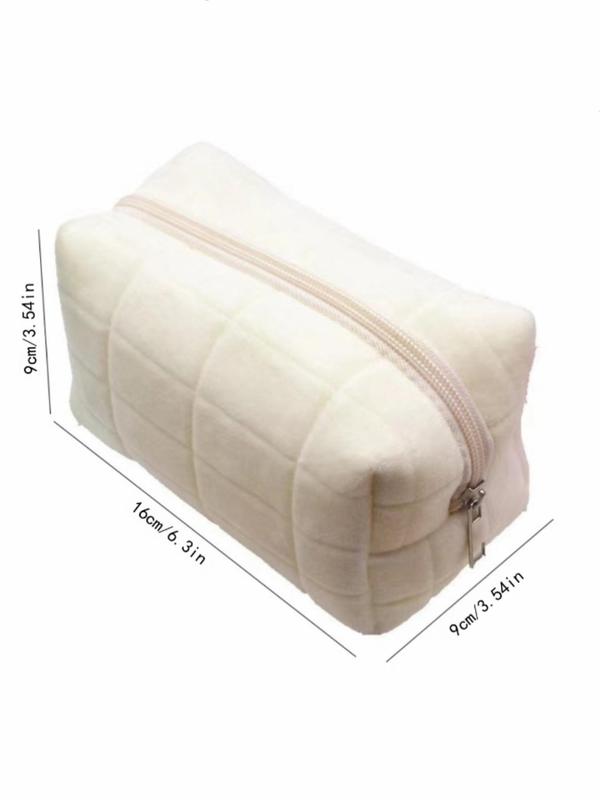 Plaid Textured Makeup Bag, Large Capacity Portable Cosmetic Brush Storage Bag, Zipper Makeup Organizer Pouch, Versatile Storage Bag for Travel