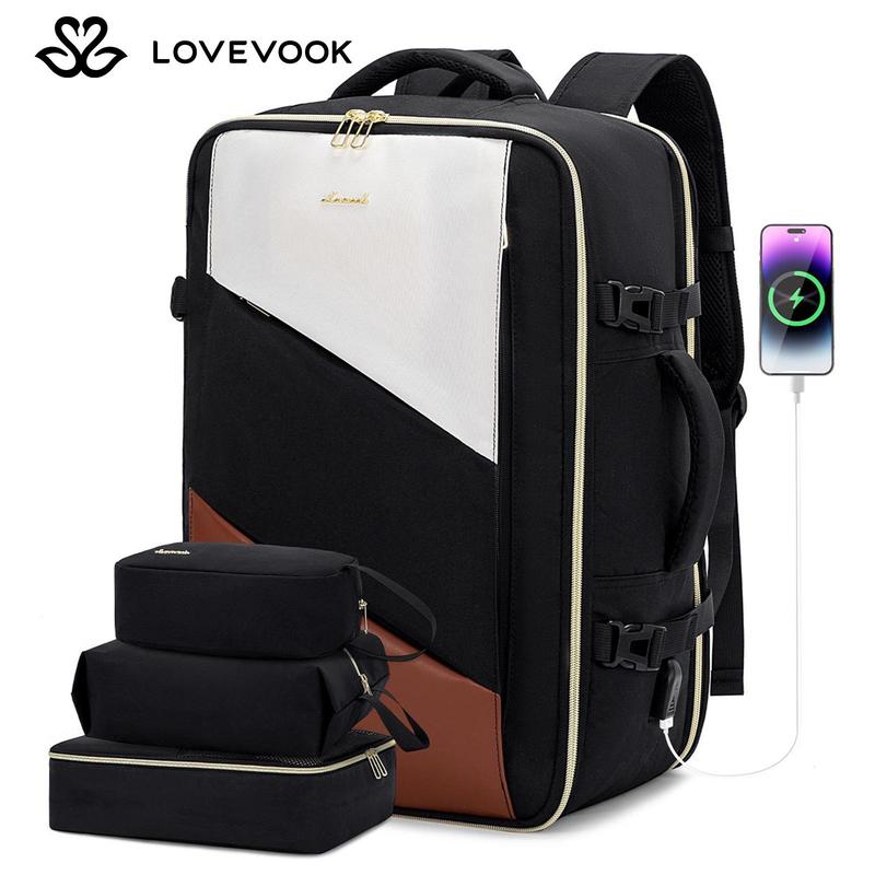 LOVEVOOK Large Capacity Carry-On Travel Backpack with Laptop Compartment, 3 Packing Cubes, and Waterproof Toiletry Bag - Airline Approved Travel Bag for Hiking, Overnight, and Weekender Trips