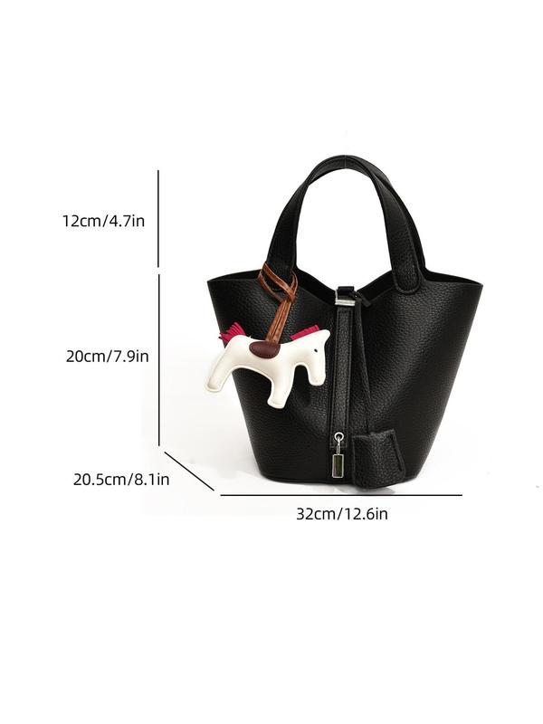 Women's Fashionable Solid Color Removable Inner Bag Design Handbag, Casual Large Capacity Shoulder Bag with Cute Charm Decoration, Trendy Versatile High-quality Daily Commuting Bag