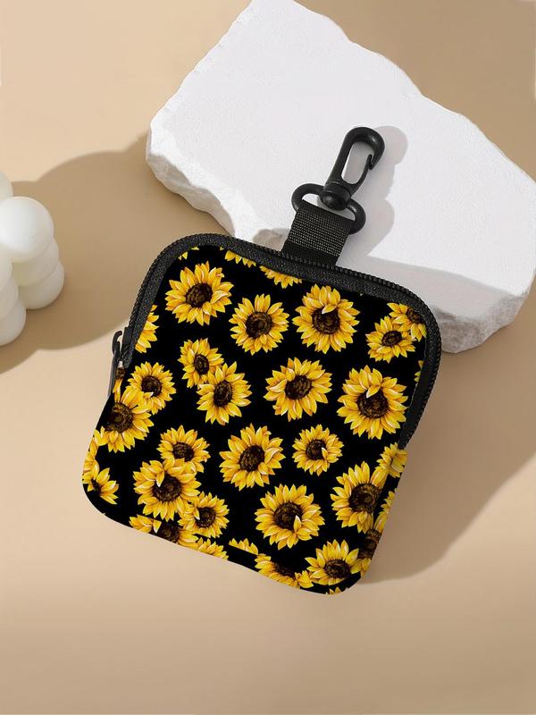 Sunflower Pattern Coin Purse, Multi-functional Storage Bag, Durable Polyester Coin Purse, Ideal Gift for Women & Girls