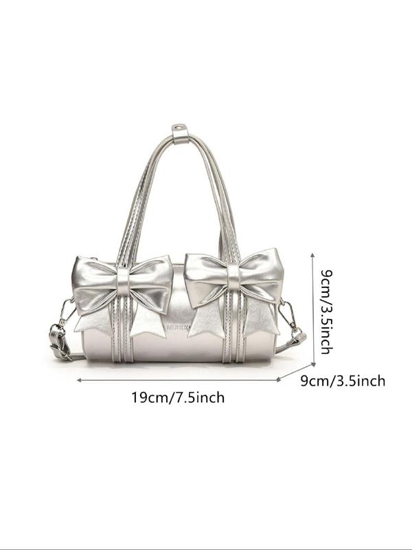 Women's Bowknot Decorated Handbag, Fashionable PU Leather Boston Bag for Daily Used, Casual Trendy Versatile High-quality Daily Commuting Bag