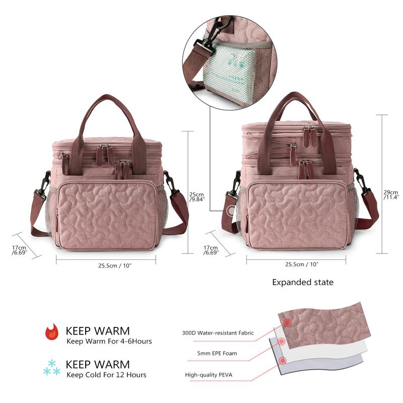 Lunch Bag for Women Men Double Deck Lunch Box,Expandable Large Lunch Bags,Leakproof Lunch Box Cooler Bag