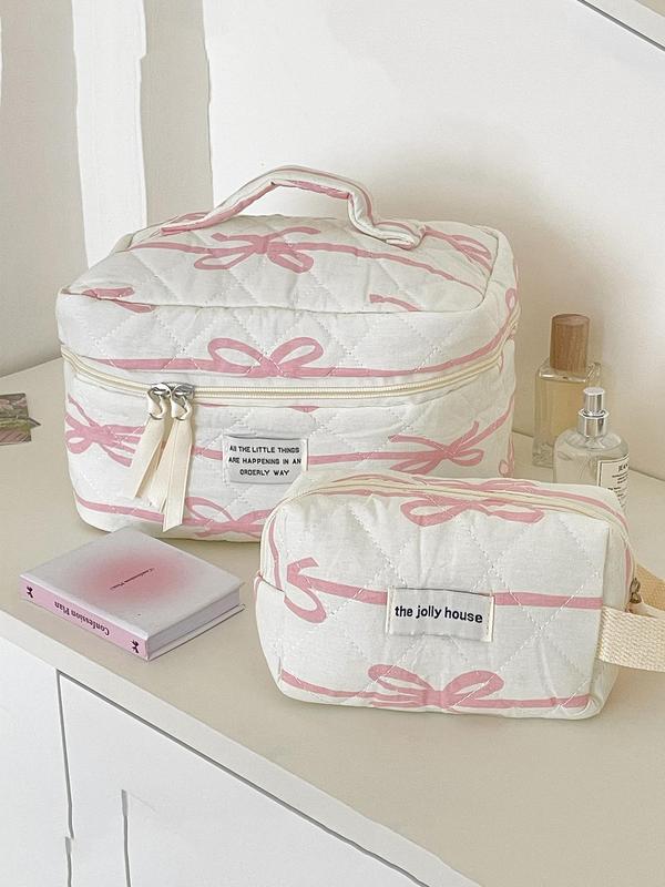 Pink Striped Pattern Makeup Bag Set, Large Capacity Cosmetic Storage Bag, Zipper Makeup Organizer Pouch, Versatile Storage Bag for Travel & Daily Use