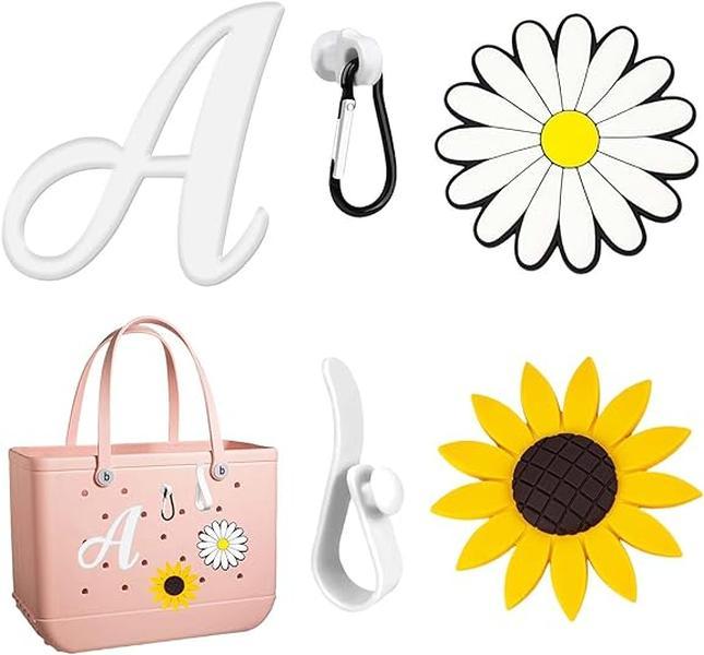 5 PCS Letter Charms Compatible with Bogg Bag Accessories, PVC Rubber Insert for Beach Tote Bag Decoration