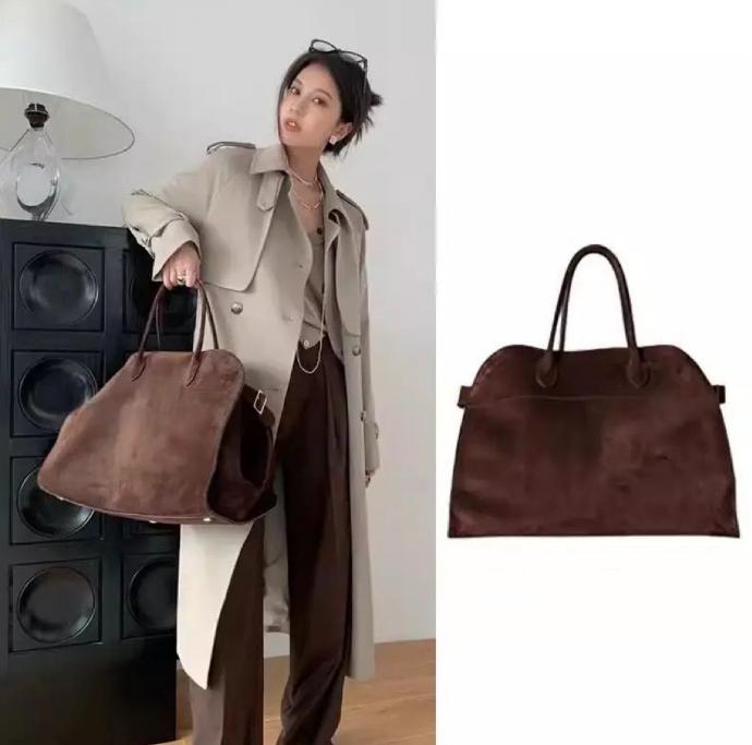 The row Large Designer Bags Margaux Real Leather Tote Bag Commuter Travel Shoulder Bag Brown Suede Clutch Bags Leisure Popular High Quality Fashion